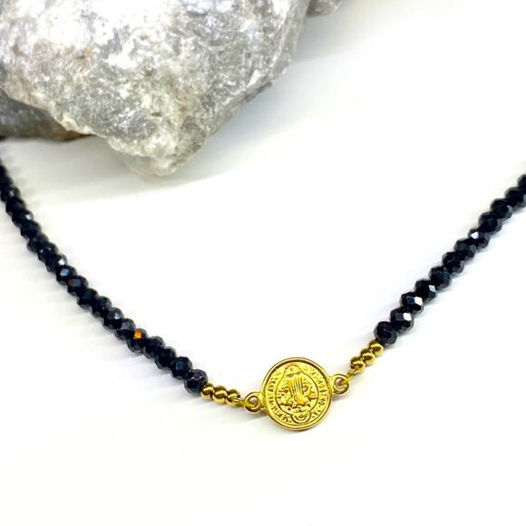 NEW Small Coin Necklace With Black Crystal Necklace - Picture 7 of 12